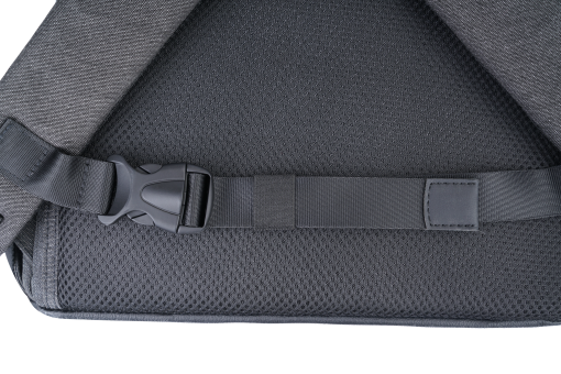 Durable black backpack strap with adjustable buckle, ergonomic design, and breathable mesh padding, perfect for travel, hiking, and everyday use.