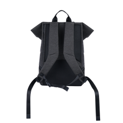 Lightweight grey and black backpack with padded shoulder straps and adjustable sternum strap, designed for outdoor and daily use.