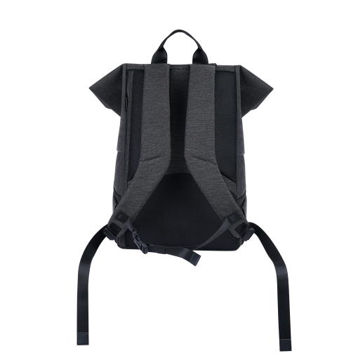 Lightweight grey and black backpack with padded shoulder straps and adjustable sternum strap, designed for outdoor and daily use.
