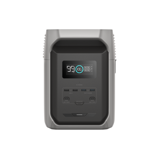 Portable solar generator with multiple USB ports and digital display for outdoor and emergency power solutions.