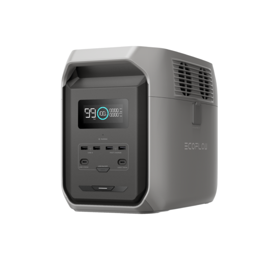 Versatile EcoFlow portable power station with large digital display, multiple USB and AC ports, ideal for camping, outdoor activities, and emergency power backup in Ireland.