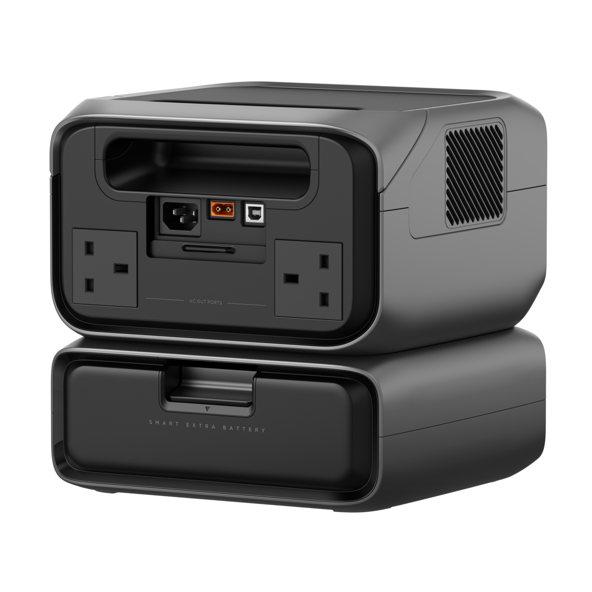 High-capacity portable power station with multiple AC outlets, USB ports, and a smart external battery, ideal for camping, emergency backup, and off-grid power solutions.