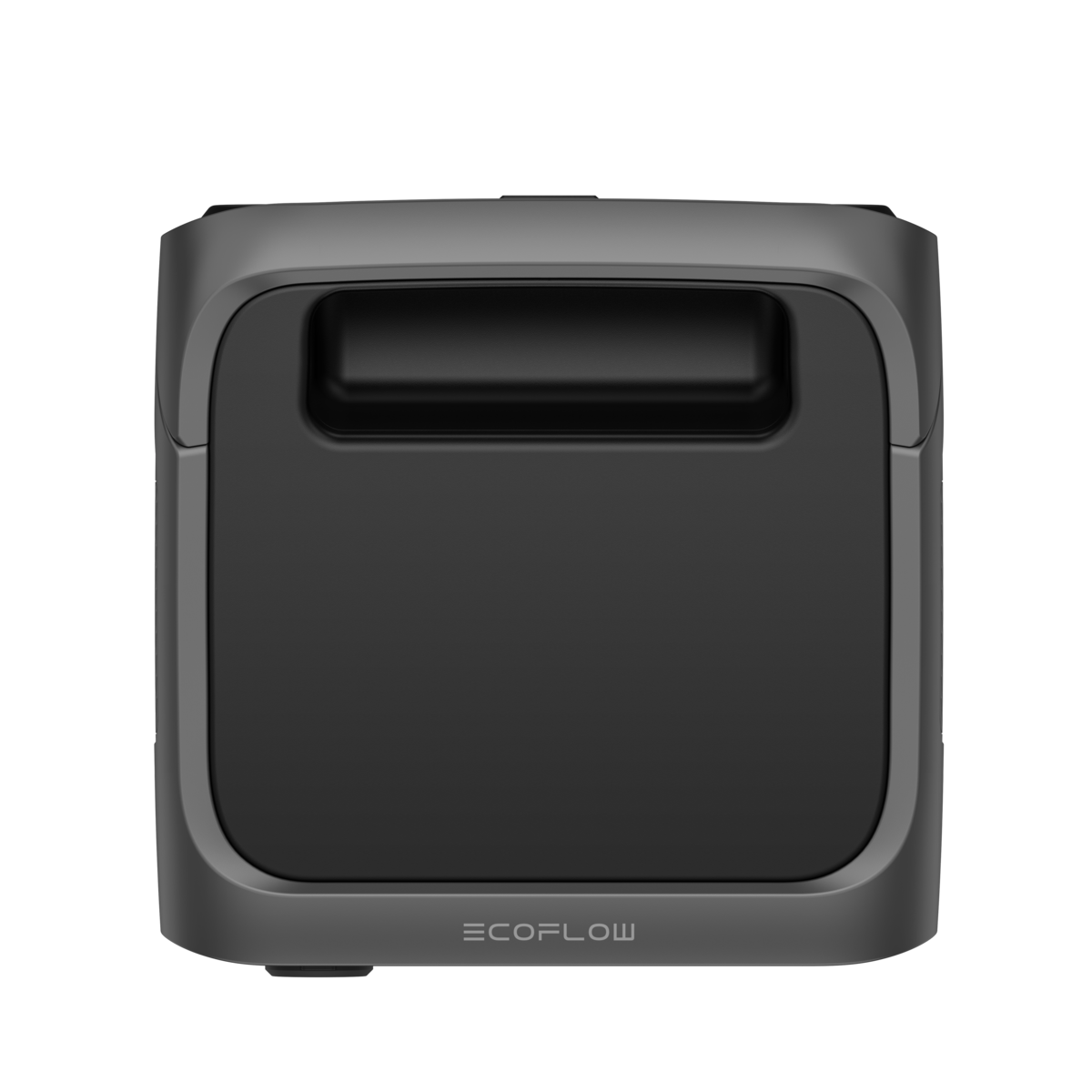 Portable EcoFlow power station, compact black design with handle, ideal for outdoor and emergency power solutions, energy storage, and mobile charging devices.