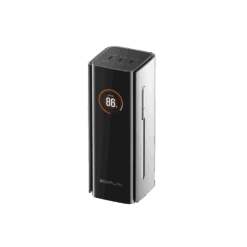 Portable EcoFlow power station with digital display and multiple charging ports for reliable energy backup.