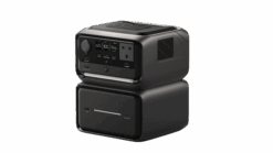 Portable EcoFlow power station with multiple charging ports and digital display, ideal for outdoor and emergency use.